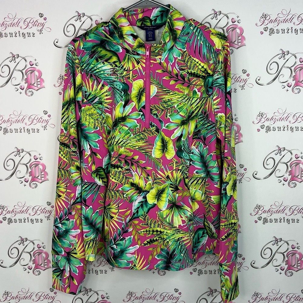 Tommy Bahama active half zip tropical 🌴 leaves Vibrant Leaf Print Shirt
